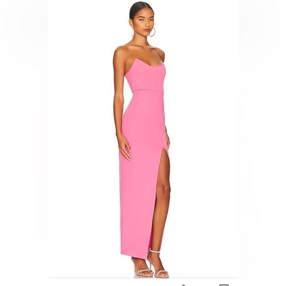Superdown Ryleigh strapless maxi dress hot pink maxi gown stretch Revolve - Picture 2 of 10